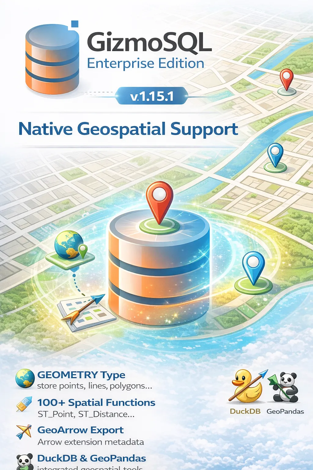 GizmoSQL v1.15.1: Native Geospatial Support